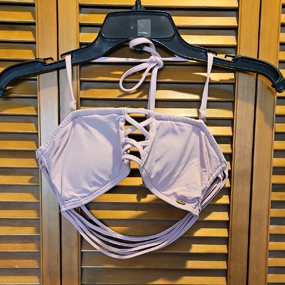 O'Neill Light Pink Lace-Up Bikini Top with Strappy Back